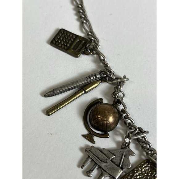 Silver Necklace Teacher Charms‎ Apple, Ruler, Pencil Calculator, globe, Book ect - Picture 6 of 9